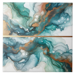 Azulejo De Cerâmica Turquesa Azul e Ouro Tinta Álcool