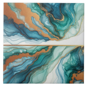 Azulejo De Cerâmica Turquesa Azul e Ouro Tinta Álcool