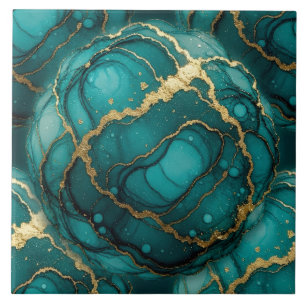 Azulejo De Cerâmica Turquesa Azul e Ouro Tinta Álcool