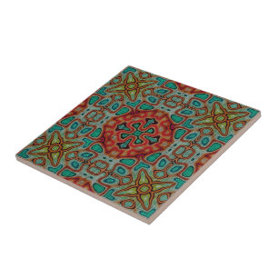 Azulejo De Cerâmica Turquesa Azul Laranja Vermelho Vermelho Vermelhos 