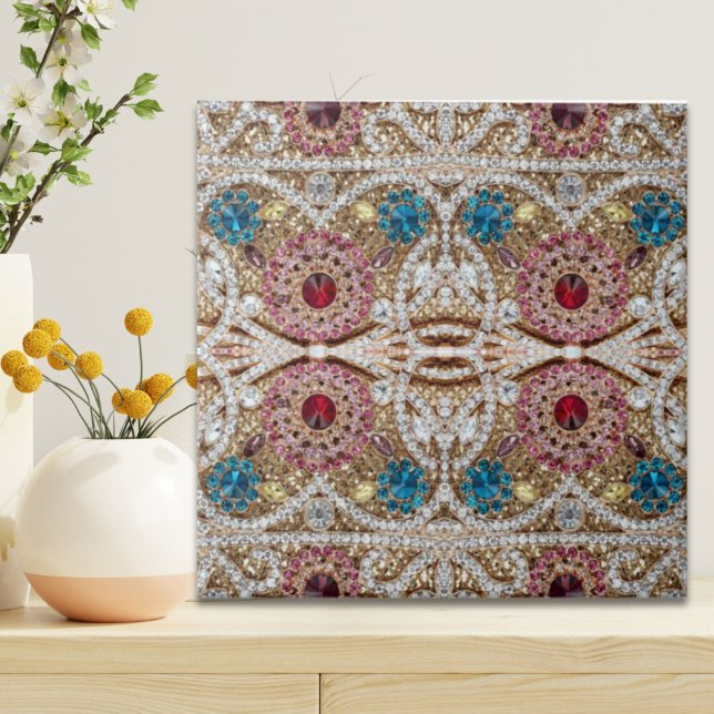 Azulejo De Cerâmica turquesa azul-prata-ouro-burguês-rosa-burguês (turquoise blue silver gold burgundy pink bohemian ceramic tile)
