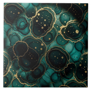 Azulejo De Cerâmica Turquesa Azul, Preto e Dourado Tinta Álcool