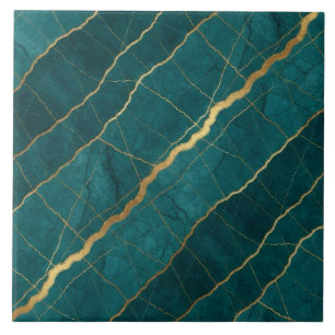 Azulejo De Cerâmica Turquesa Azul Teal e Mármore Dourado