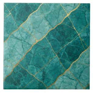 Azulejo De Cerâmica Turquesa Azul Teal e Mármore Dourado