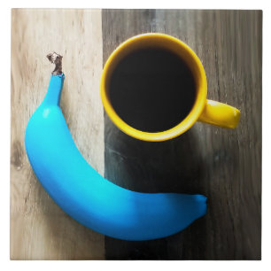 Azulejo De Cerâmica Turquesa Banana e Mug de Café Amarelo - Pop