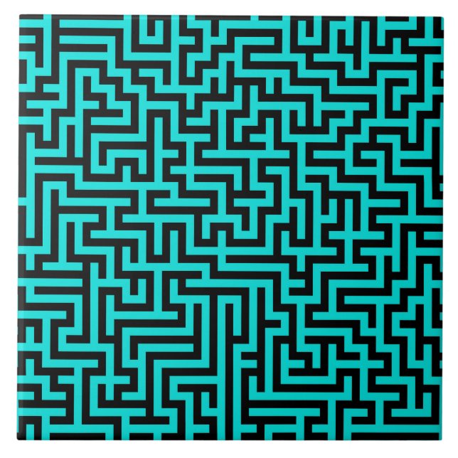 Azulejo De Cerâmica Turquesa Black Mazle Lines (Frente)