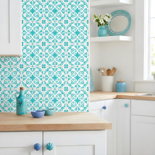 Azulejo De Cerâmica Turquesa Branco Fresco Mediterrâneo Português