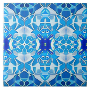 Azulejo De Cerâmica Turquesa, Cinza e Padrão Azul Cobalto