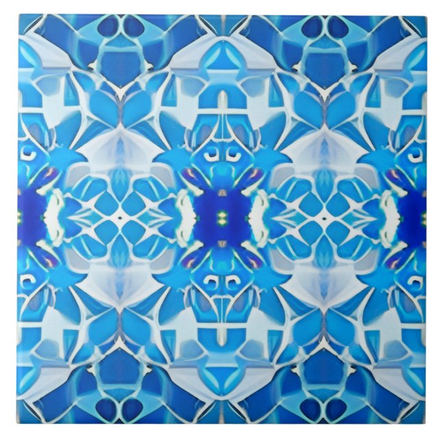 Azulejo De Cerâmica Turquesa, Cinza e Padrão Azul Cobalto (Frente)