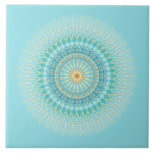 Azulejo De Cerâmica Turquesa Dourado Boho Mandala