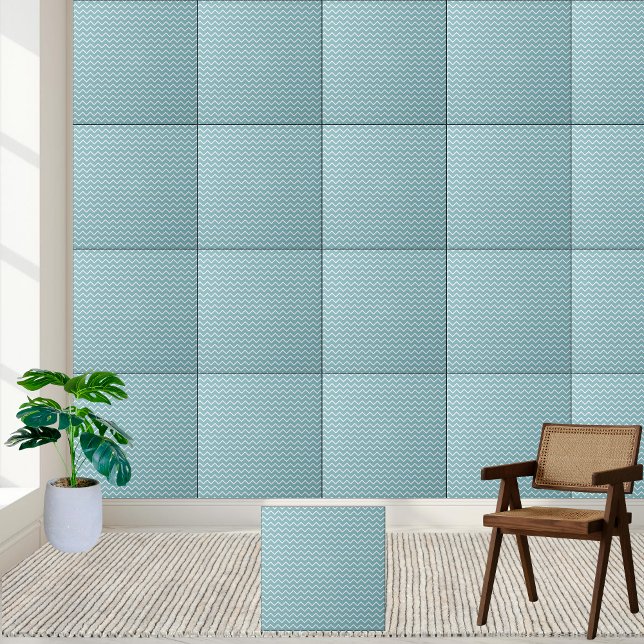 Azulejo De Cerâmica Turquesa e Chevron Branco - Zigzag Moderno (Turquoise and White Chevron - Modern Zigzag Ceramic Tile)