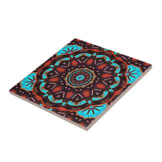 Azulejo De Cerâmica Turquesa e Kaleidoscópio de Aparência de Madeira
