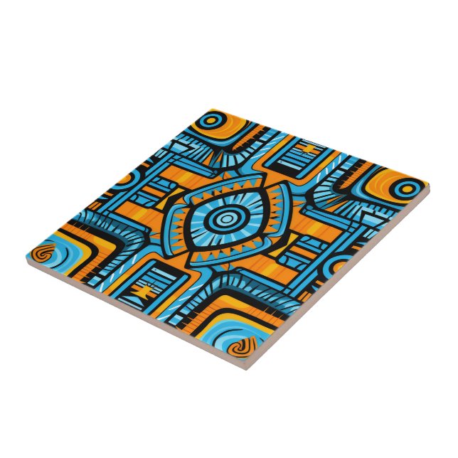 Azulejo De Cerâmica turquesa e padrão abstrato azul (Lateral)