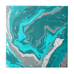 Azulejo De Cerâmica Turquesa e Teal Marble Fluid Art