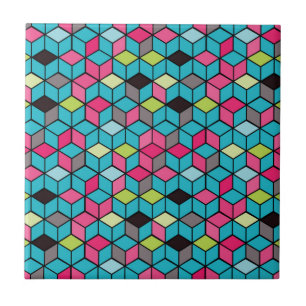 Azulejo De Cerâmica Turquesa e teste padrão cor-de-rosa do cubo