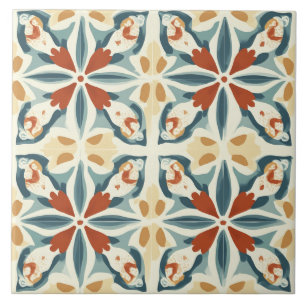 Azulejo De Cerâmica Turquesa, Ferrugem e Amarelo