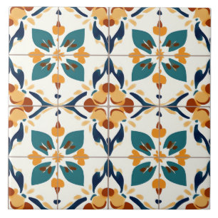 Azulejo De Cerâmica Turquesa, Ferrugem e Amarelo