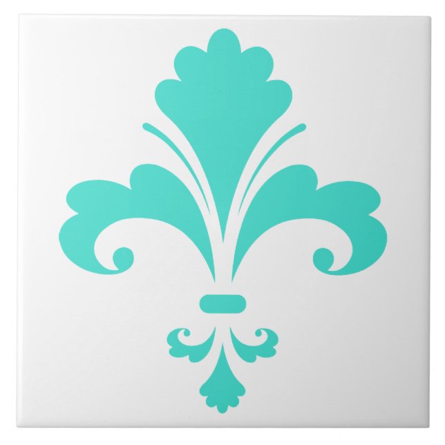 Azulejo De Cerâmica Turquesa, Fleur-de-lis azul-verde (Frente)