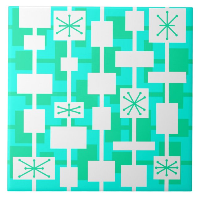 Azulejo De Cerâmica Turquesa Geométrica Moderna do meio século (Frente)