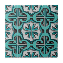 Azulejo De Cerâmica Turquesa Prata Arte em Corte de Papel 3D Camadas