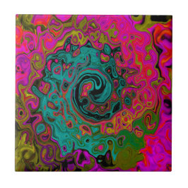 Azulejo De Cerâmica Turquesa Trippy Abstrato Líquido Redemoinho Retro