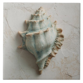 Azulejo De Cerâmica Turquoise Coastal Conch Shell Art