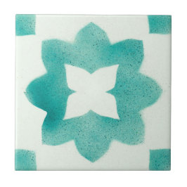 Azulejo De Cerâmica Turquoise Floral