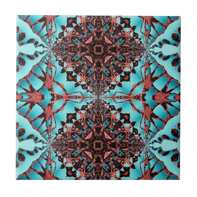 Azulejo De Cerâmica Turquoise Fractal Star (Frente)