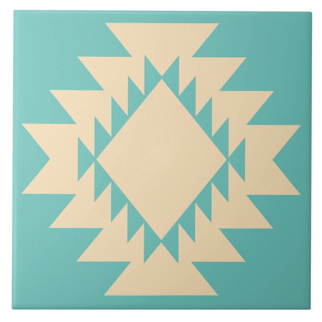 Azulejo De Cerâmica Turquoise Geométrica Americana do Sudoeste (Frente)