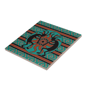 Azulejo De Cerâmica Turquoise Kokopelli Southwest Cerâmica