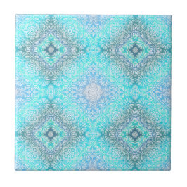 Azulejo De Cerâmica Turquoise Lace Mandala