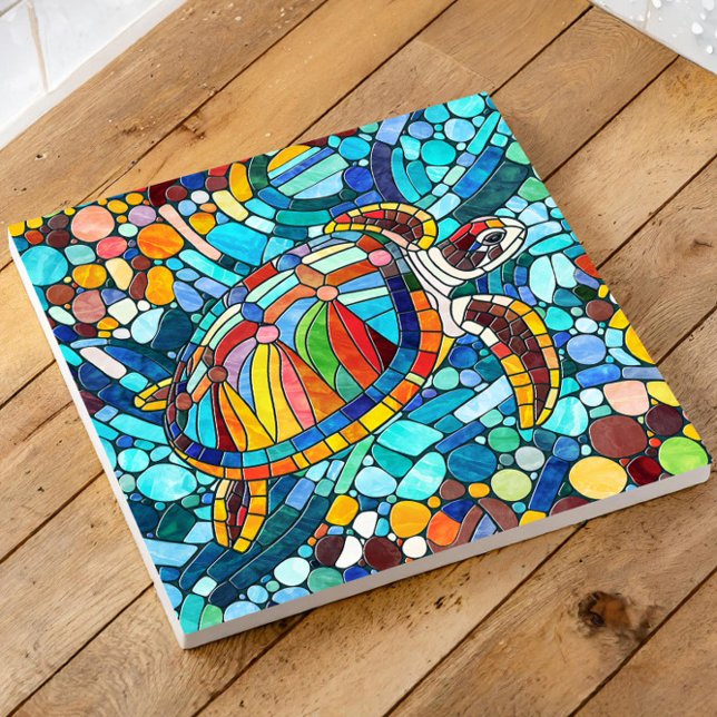 Azulejo De Cerâmica Turtle Colorful mosaico art (Criador carregado)