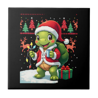 Azulejo De Cerâmica Turtle Xmas Lights Ugly Santa Turtle Christmas Tan