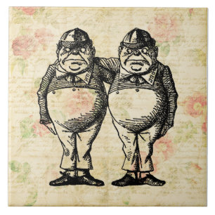 Azulejo De Cerâmica Tweedledee e Tweedledum Alice no País das Maravil