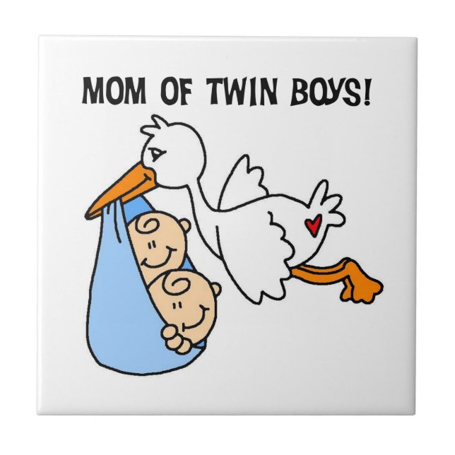 Azulejo De Cerâmica Twin Boys Mamãe Stork Gifts (Frente)