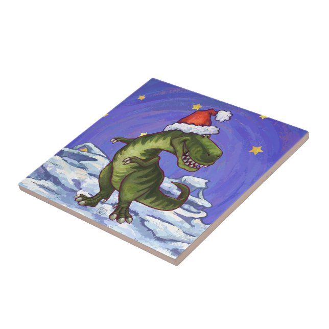 Azulejo De Cerâmica Tyrannosaurus Christmas (Lateral)
