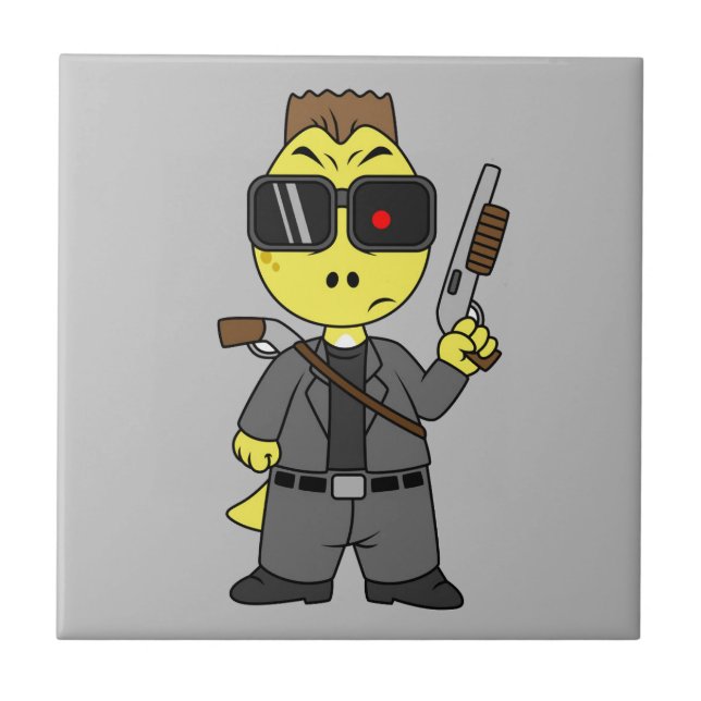 Azulejo De Cerâmica Tyrannosaurus Rex Vestido Como Terminador. (Frente)