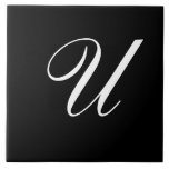 Azulejo De Cerâmica U Monograma Branco inicial em preto<br><div class="desc">Letra branca clássica monograma em fundo preto,  U.</div>