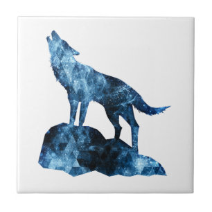 Azulejo De Cerâmica Uivando a silhueta de fumaça azul-cintilante do Wo