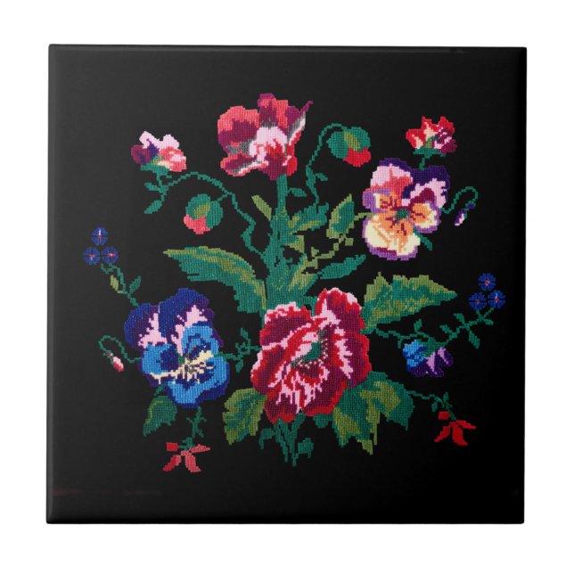 Azulejo De Cerâmica Ukrainian traditional vushuvanka folk art pattern (Frente)