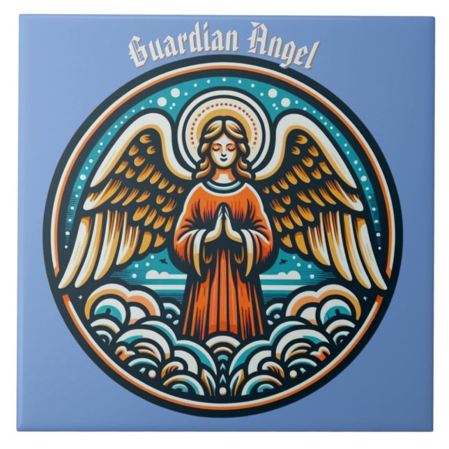 Azulejo De Cerâmica Um Anjo Guardião Orando (Frente)