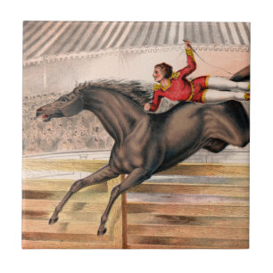 Azulejo De Cerâmica Um Artista De Circo A Andar Com Um Cavalo De Salto