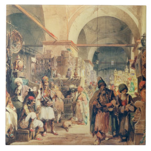 Azulejo De Cerâmica Um bazar turco, 1854 (lápis & w/c no papel)