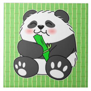 Azulejo De Cerâmica Um Bebê Bonito Comendo Bambu Stalk