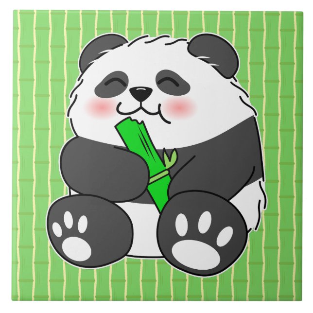 Azulejo De Cerâmica Um Bebê Bonito Comendo Bambu Stalk (Frente)