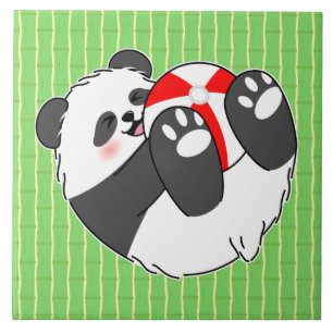 Azulejo De Cerâmica Um Bebê Panda Fofo Brincando com uma Bola