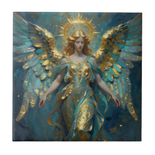 Azulejo De Cerâmica Um belo anjo de ouro e turquesa