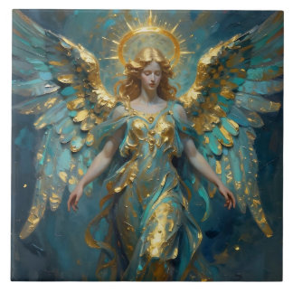 Azulejo De Cerâmica Um belo anjo de ouro e turquesa