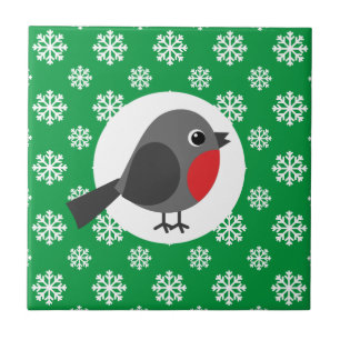 Azulejo De Cerâmica Um belo desenho animado Robin com flocos de neve