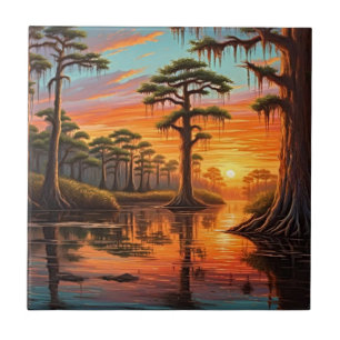 Azulejo De Cerâmica Um belo pôr do sol no Bayou